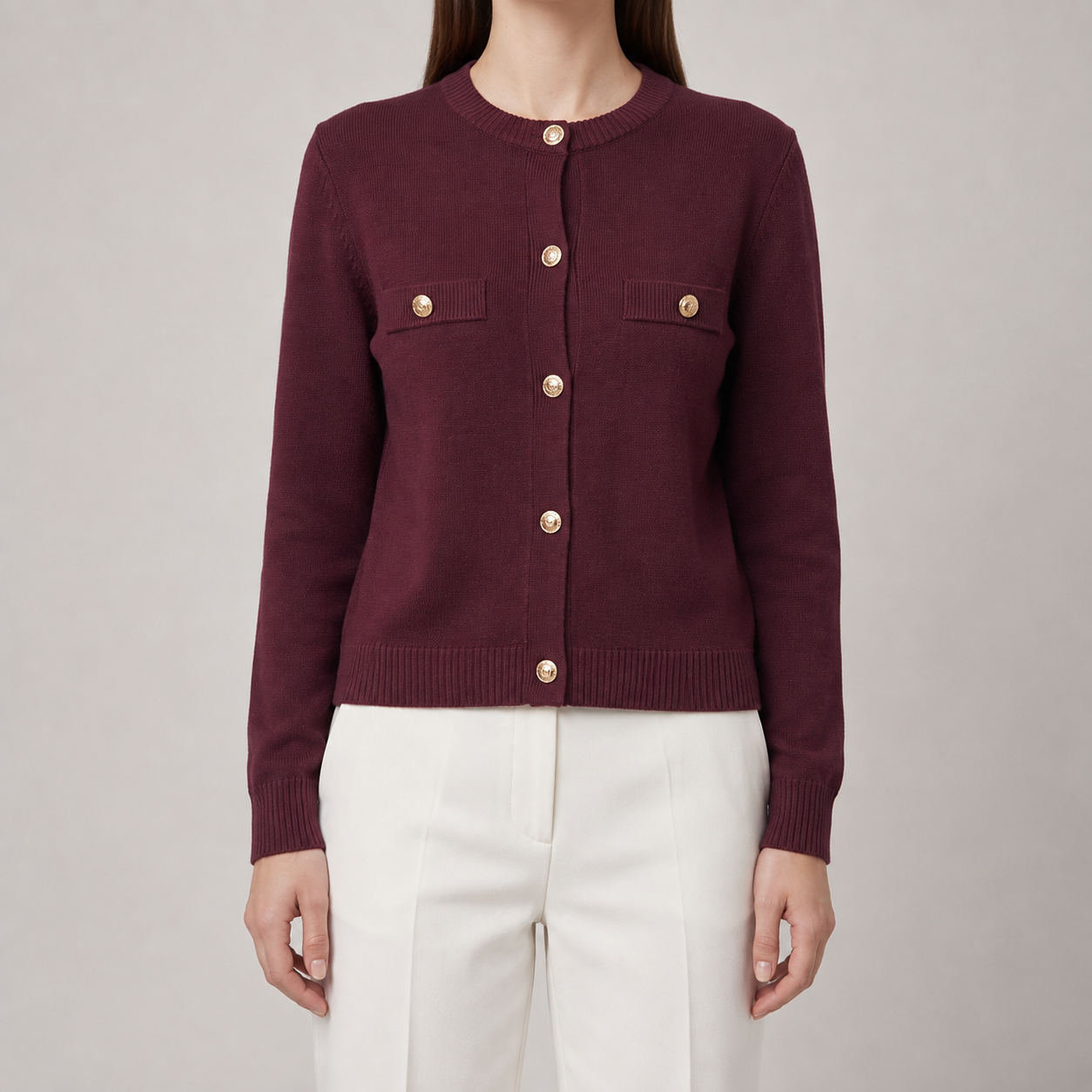 Women's Knitted Cardigan with Gold Buttons