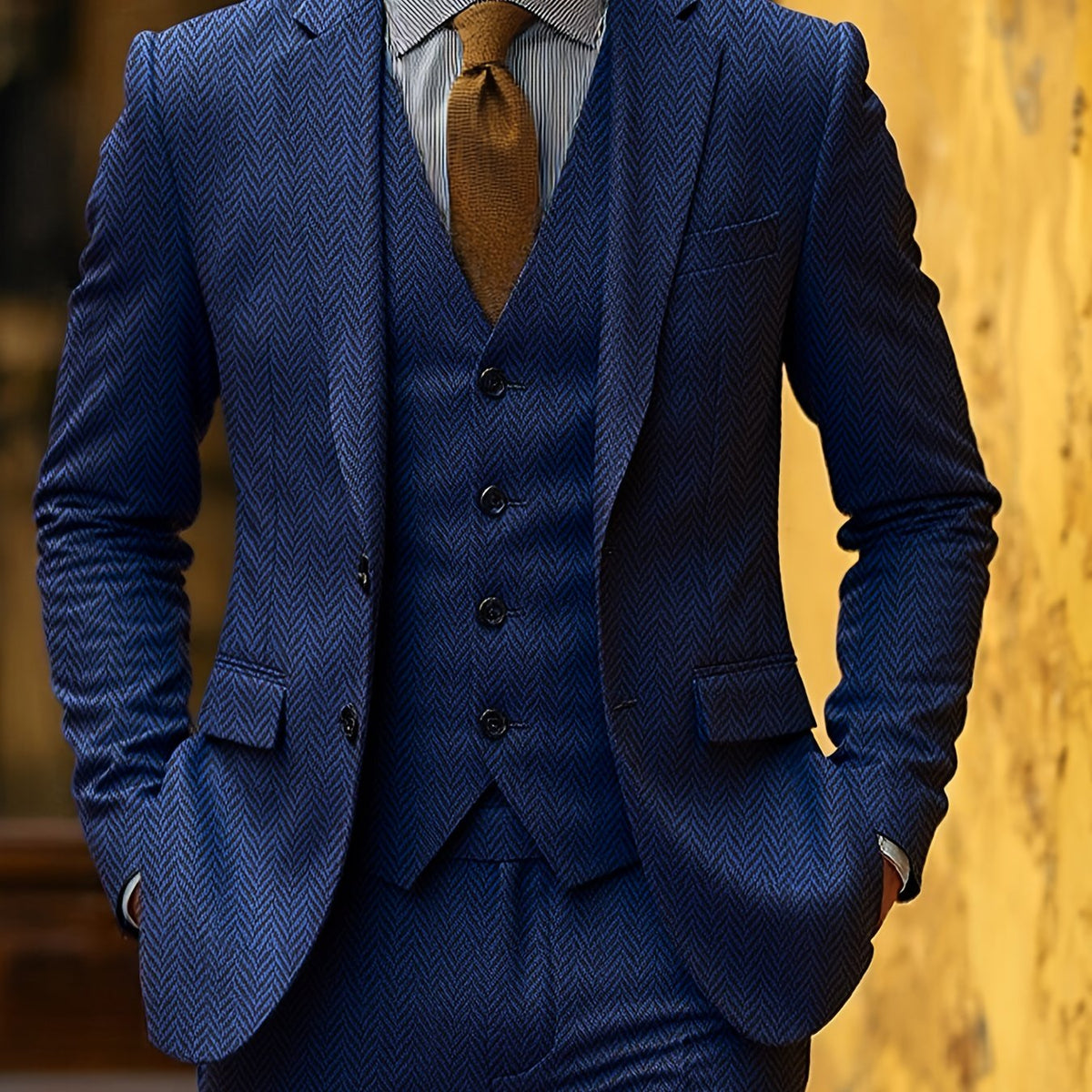 Men's Suit 3-Piece Herringbone Formal Set