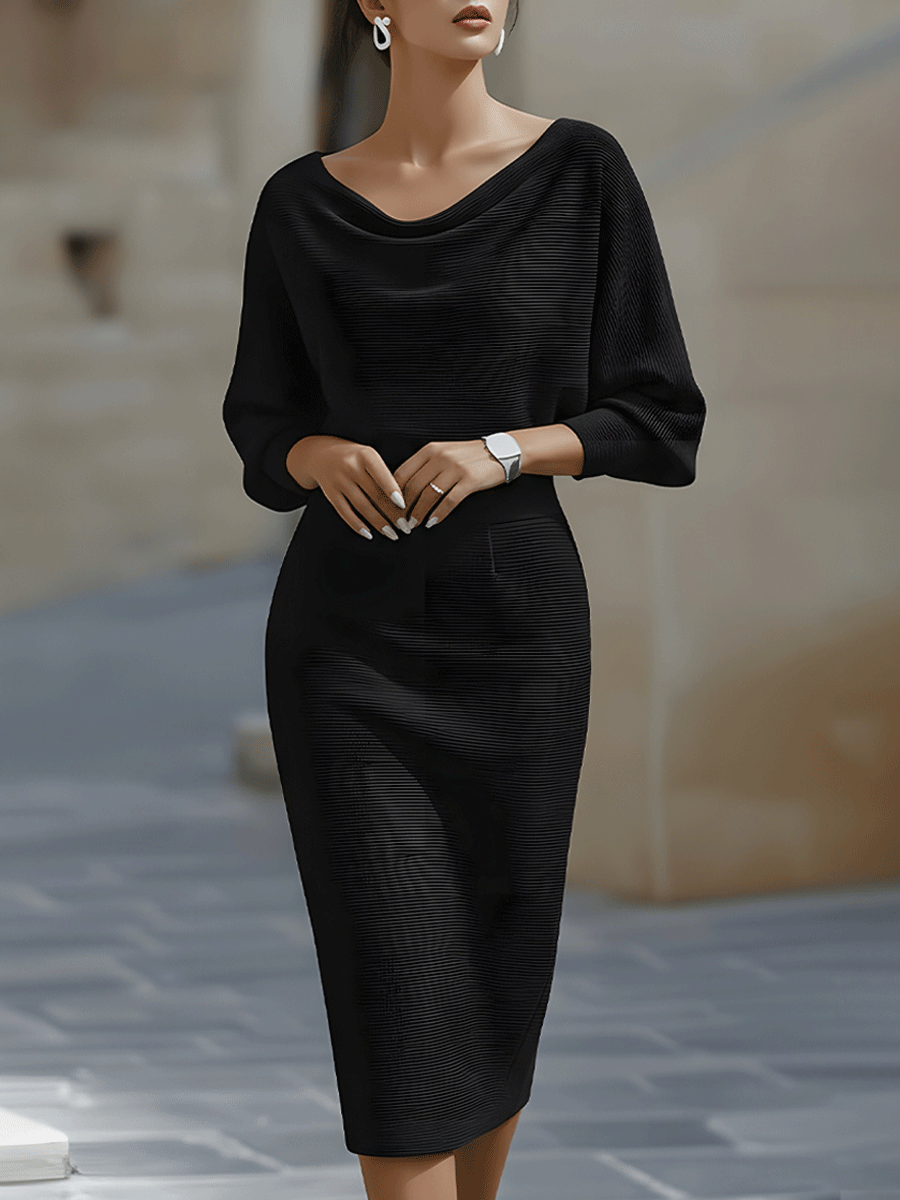 Elegant White Batwing Sleeve Midi Dress