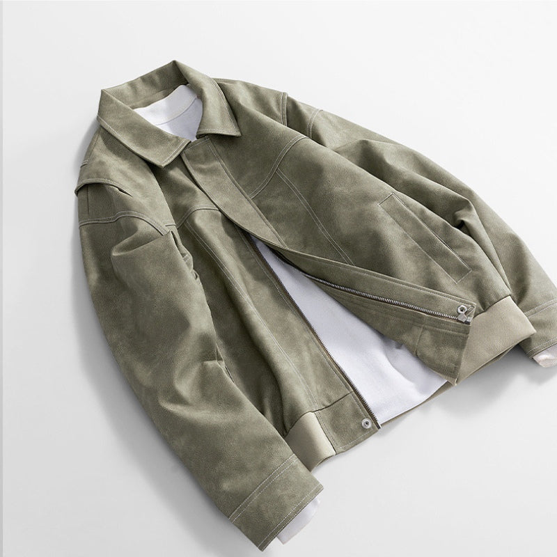 Men’s Bomber Jacket Vegan Faux Leather with Pockets