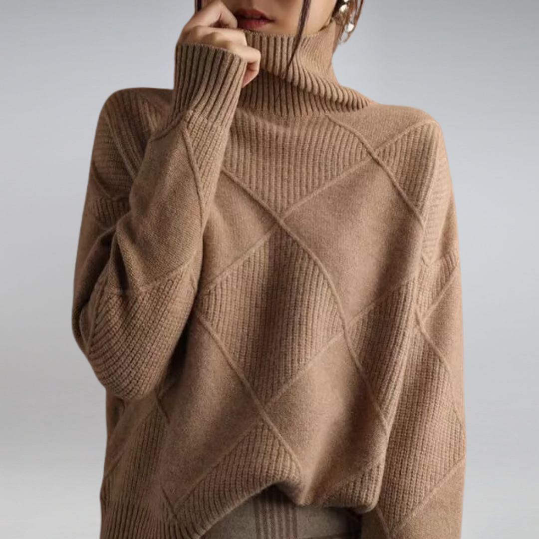 Women’s Turtleneck Sweater with Diamond Pattern