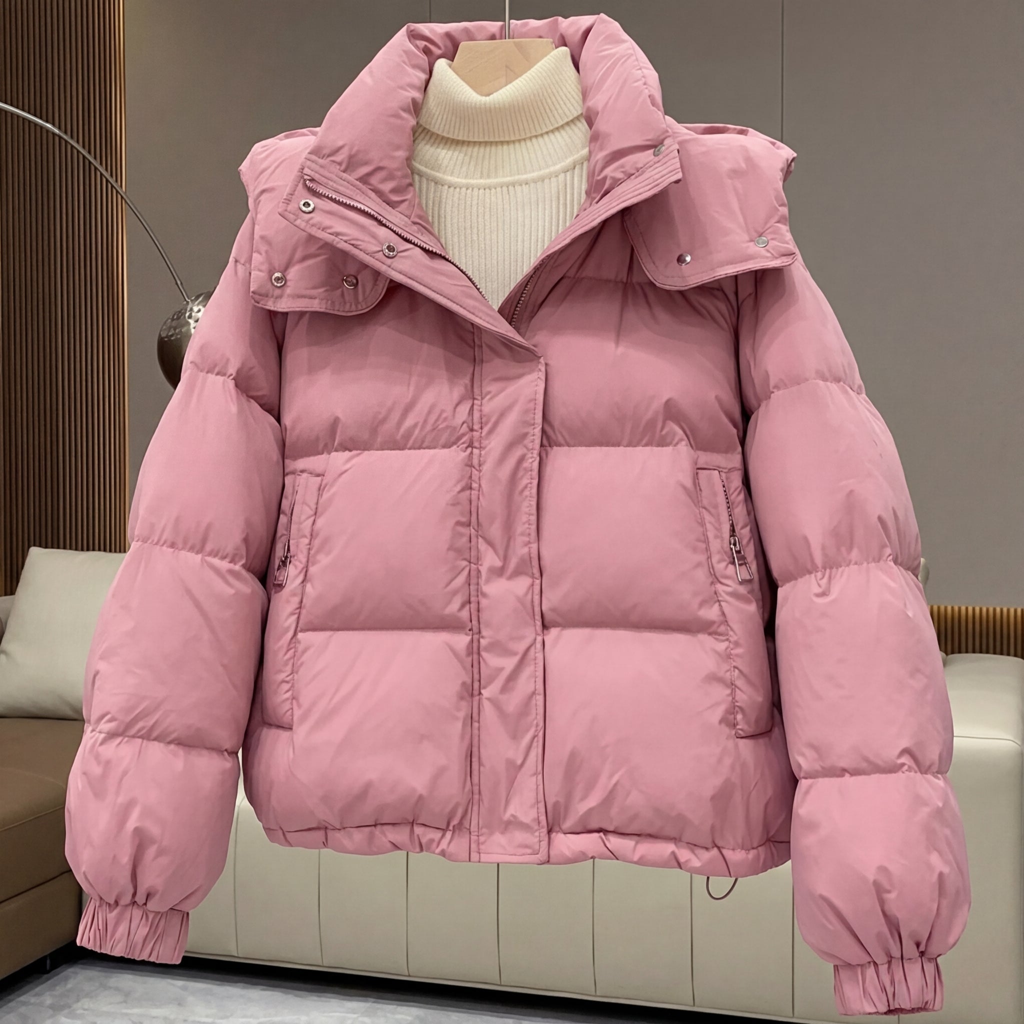 Puffer Jacket Women Short Oversize High Neck Quilted