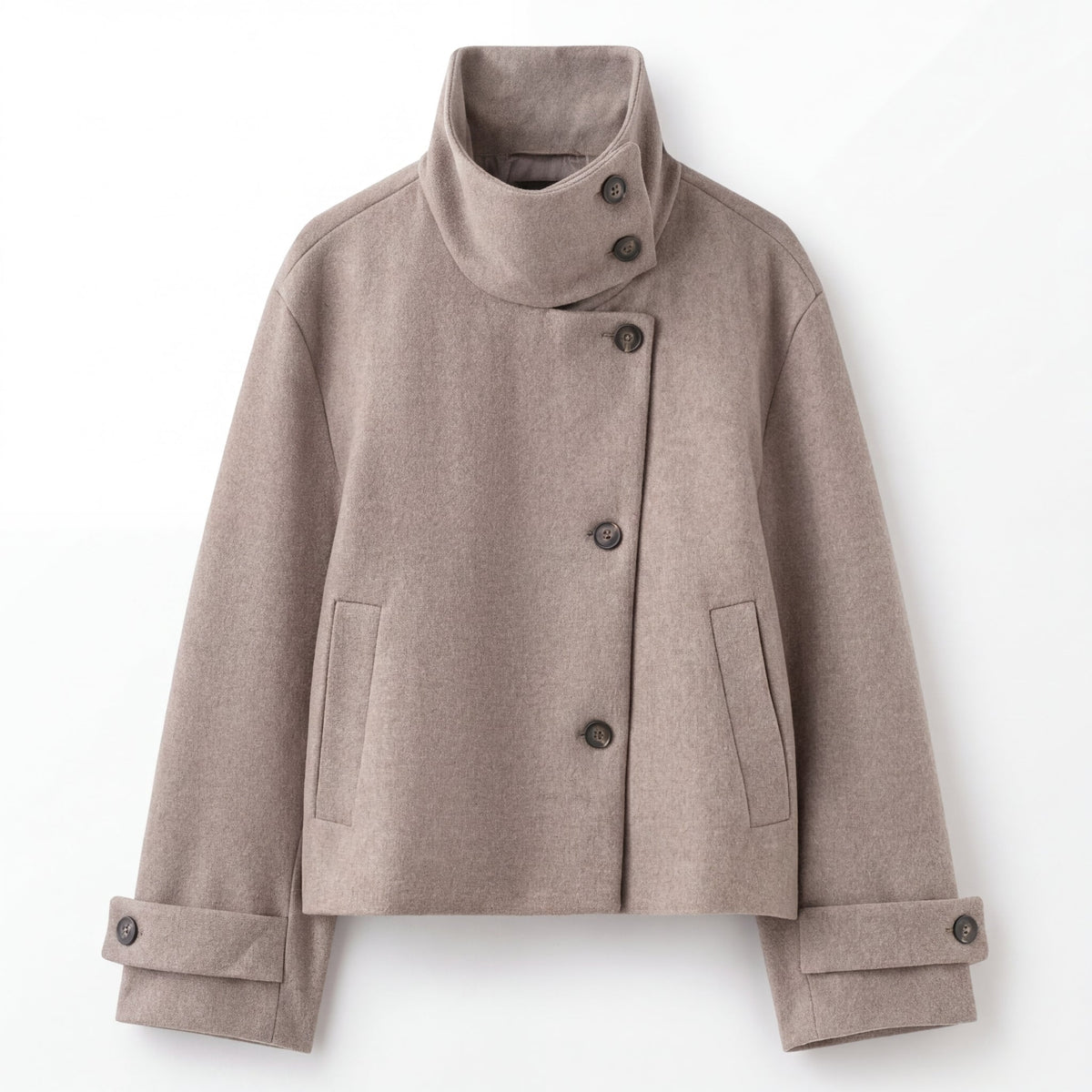 Wool Blend Jacket with Mandarin Collar, Regular Fit