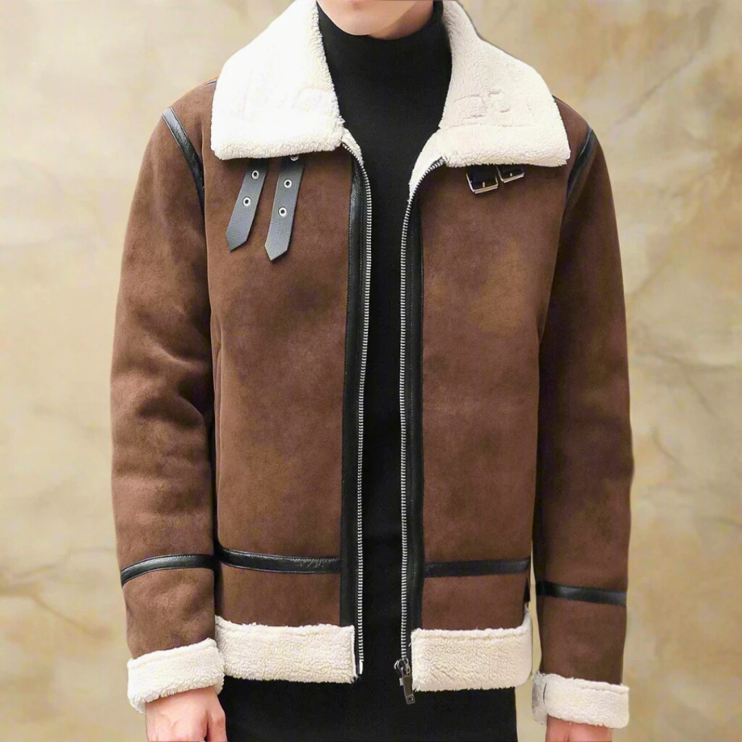 Men’s Winter Jacket Suede Leather with Adjustable Belt