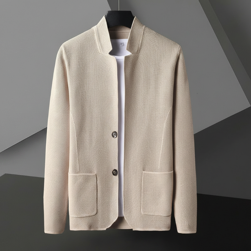 Structured Collarless cardigan, Relaxed Fit