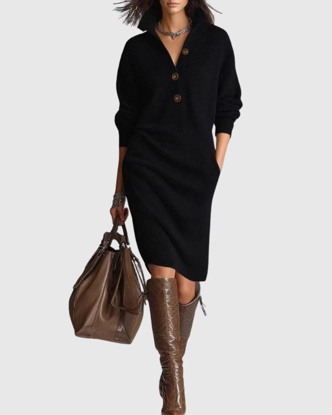 Harper Ribbed Sweater Dress Midi