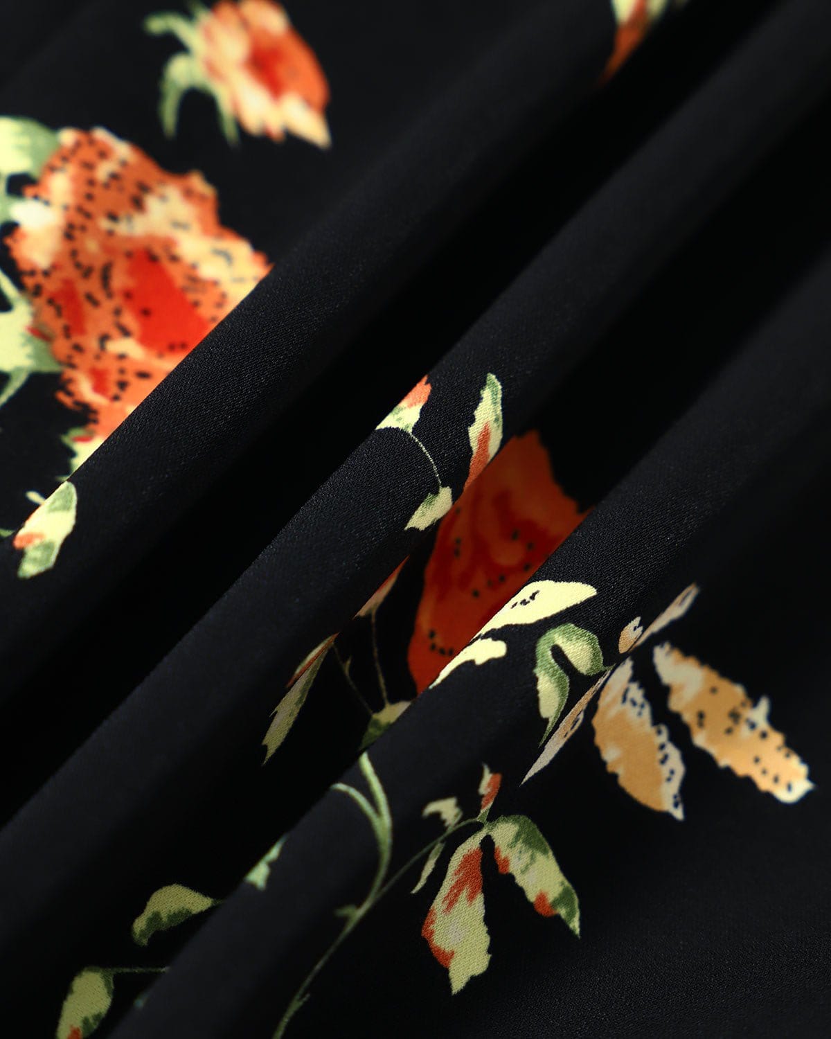 Elegant Black Floral Short Sleeve Midi Dress