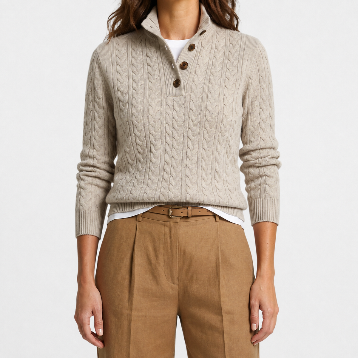 Fall Women's Open Knit Sweater with Band Collar | Knitwear