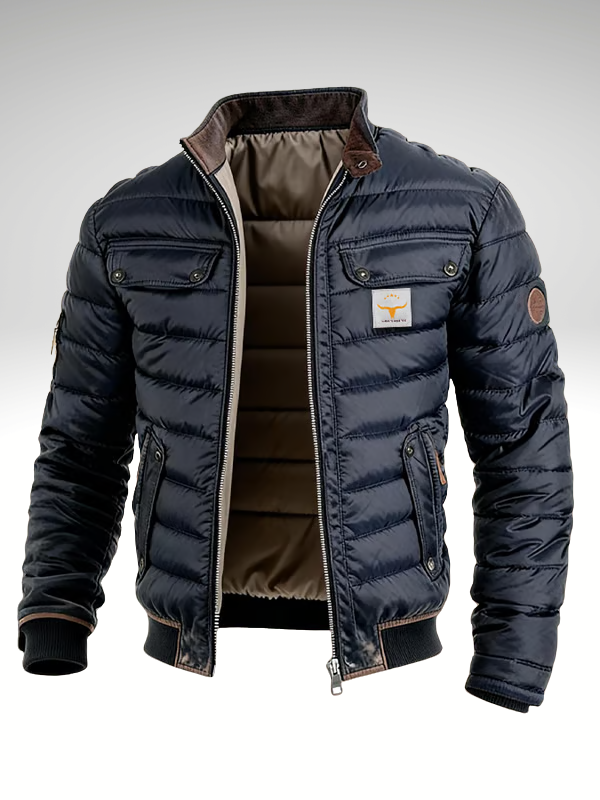 Men’s Puffer Jacket with High Collar and Zipped Pockets