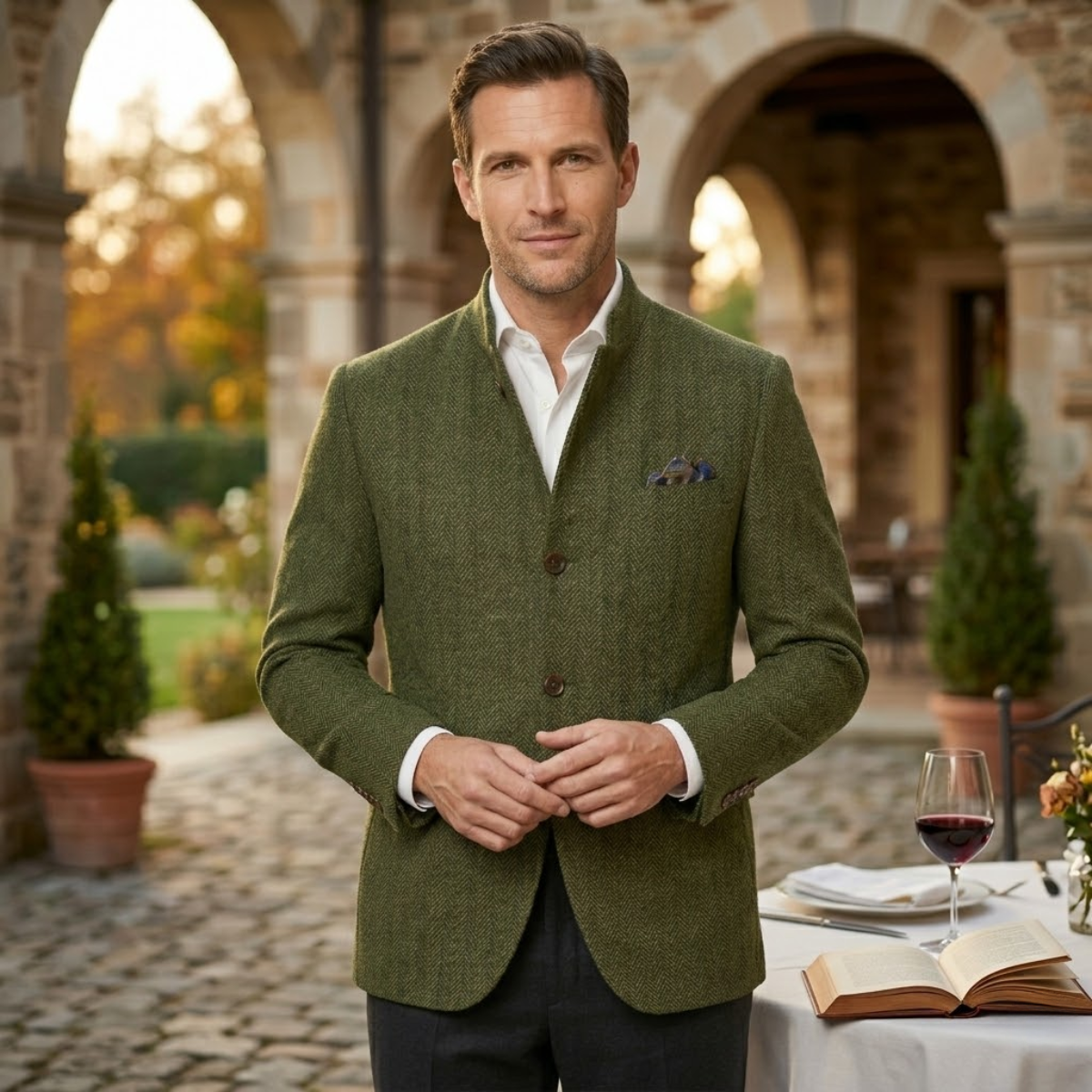 Men’s Slim-Fit Single-Breasted Tweed Wool Blazer