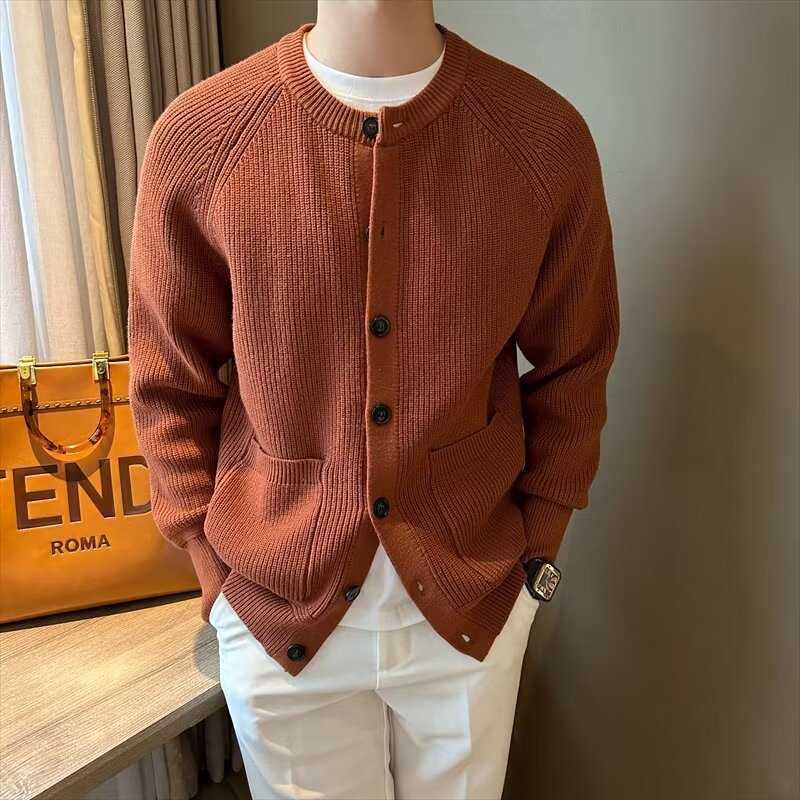 Men’s Slim Fit Crew Neck Solid Colour Cardigan
