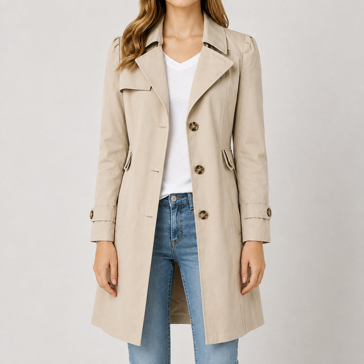 Fall Women's Lightweight Slim Fit Trench Coat with Lapel Collar