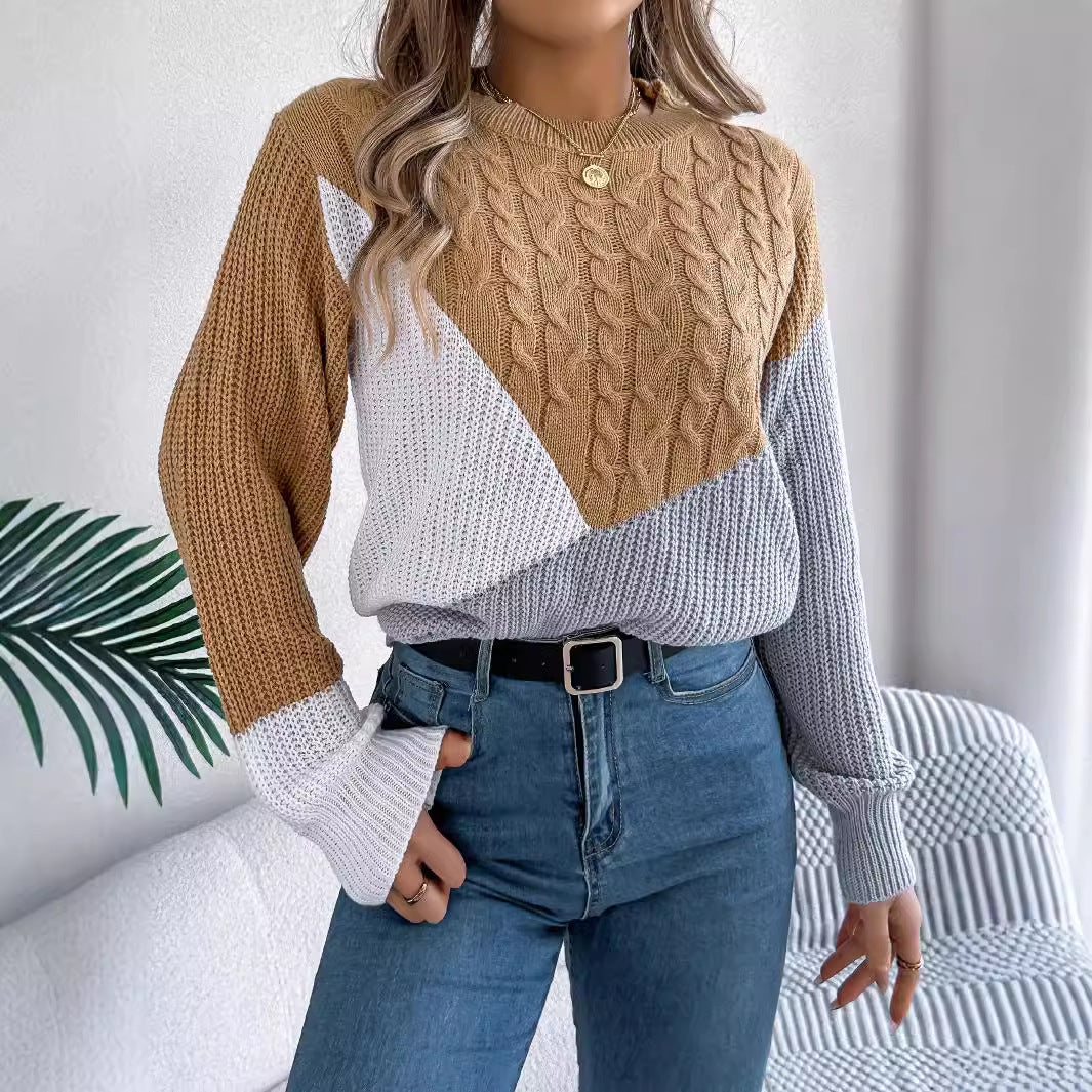Women's Long-Sleeve Torchon Sweater with Contrast Details