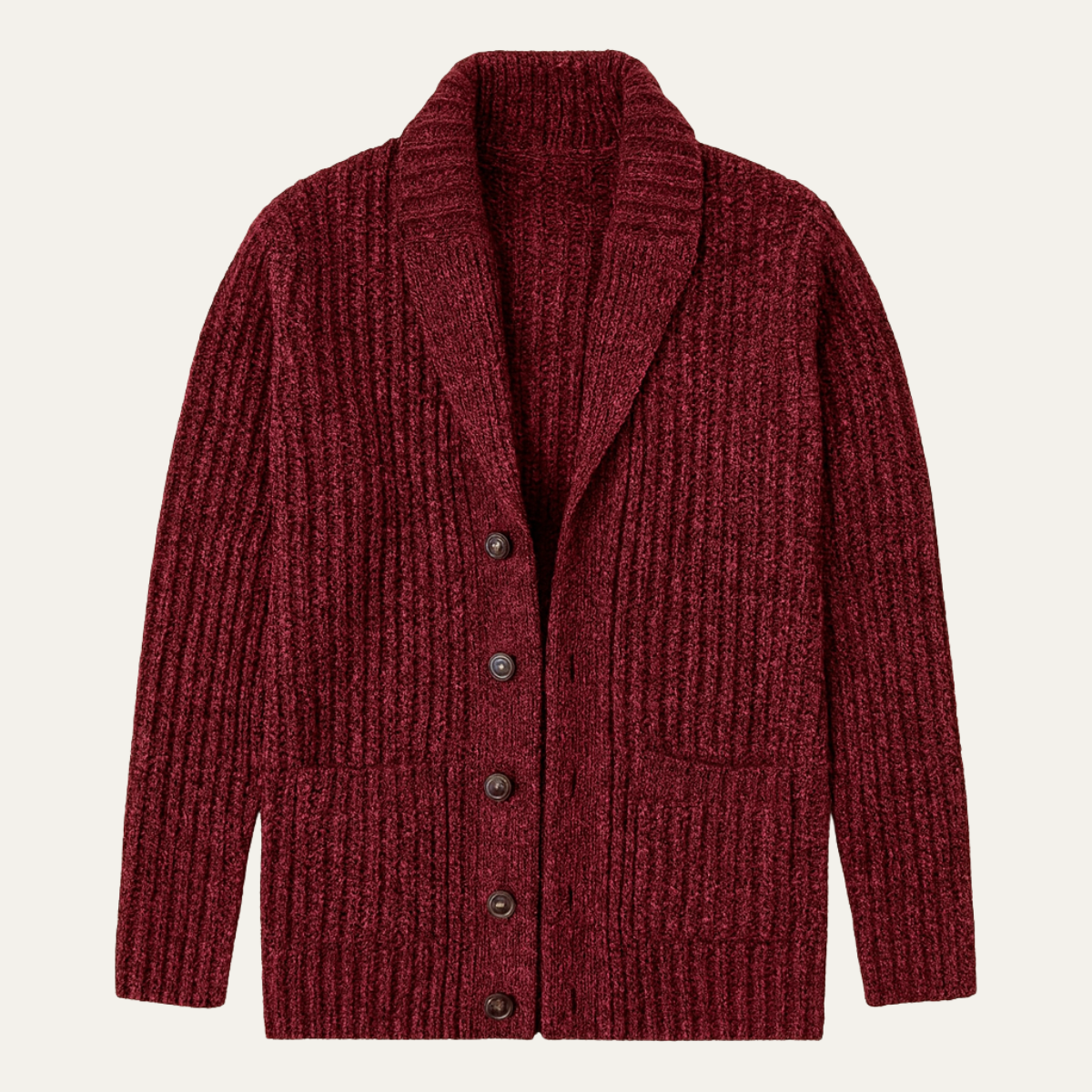 Men's Crew-Neck Shawl-Front Chunky-Knit Cardigan