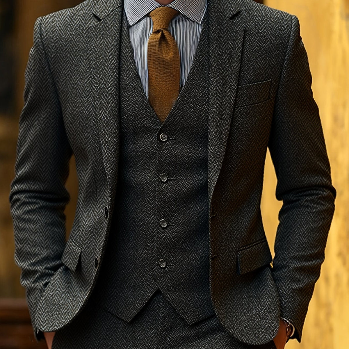Men's Suit 3-Piece Herringbone Formal Set