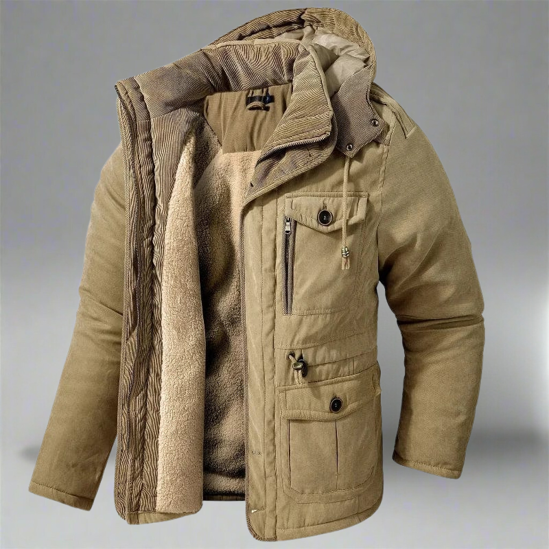 Men’s Winter Jacket with Adjustable Hood and Fleece Lining