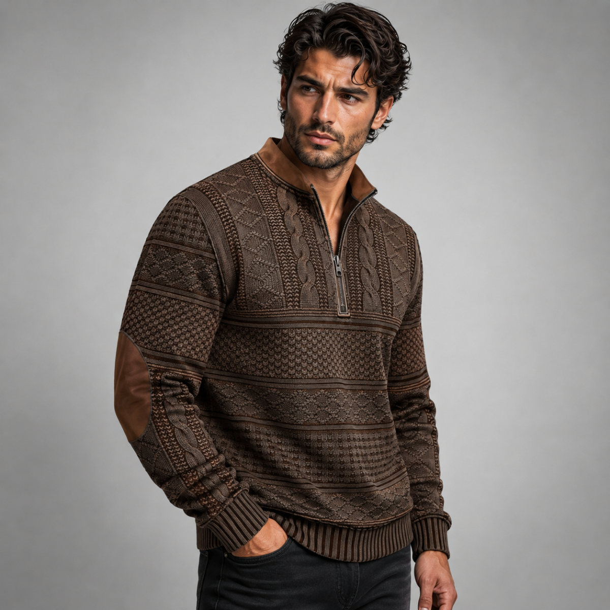 Men’s Jacquard Quarter Zip Sweater
