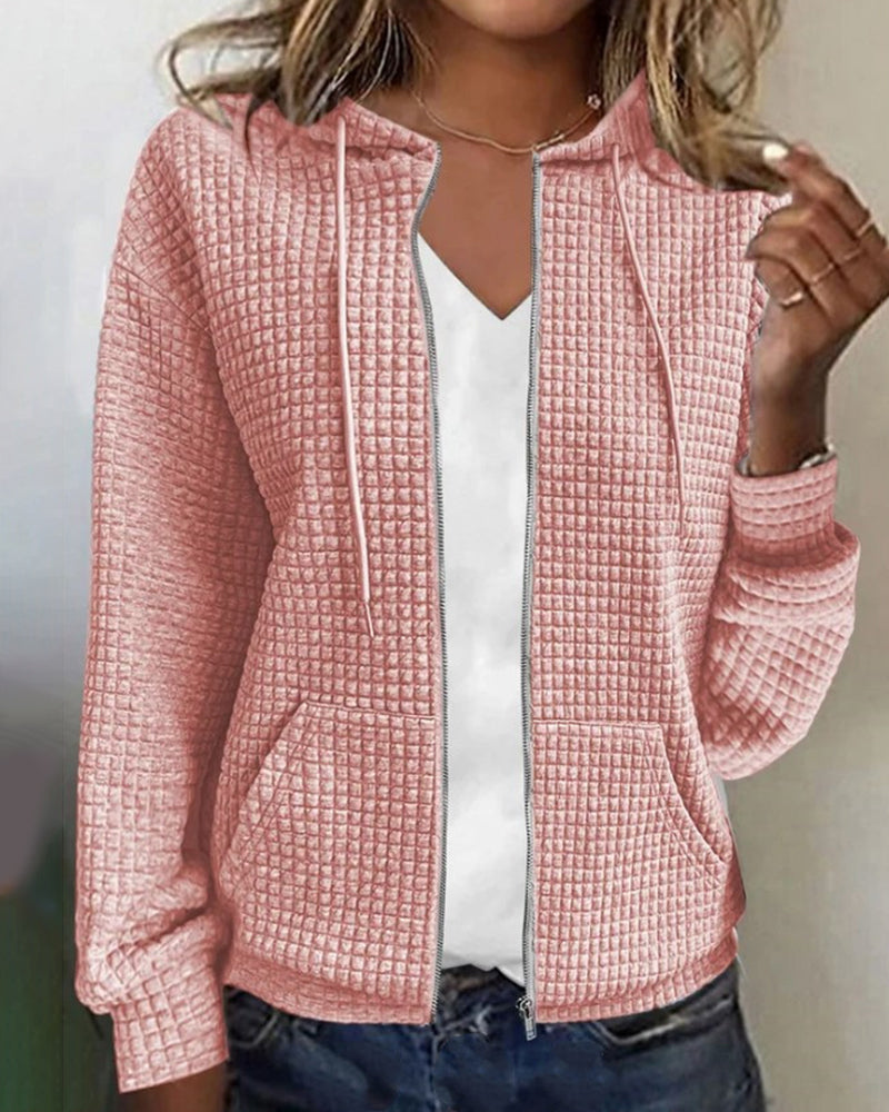 Women’s Zip-Up Hoodie with Hood, in Textured Fabric