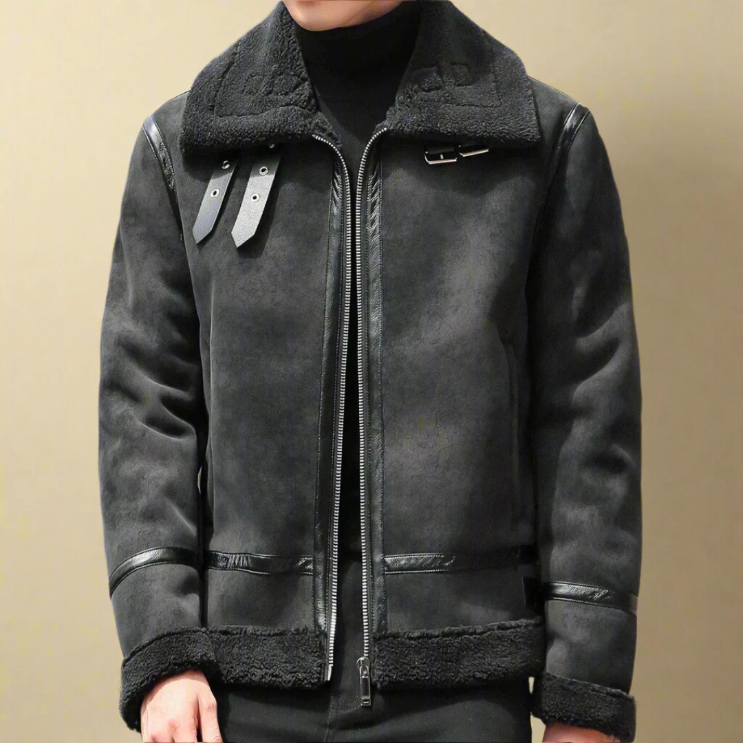 Men’s Winter Jacket Suede Leather with Adjustable Belt