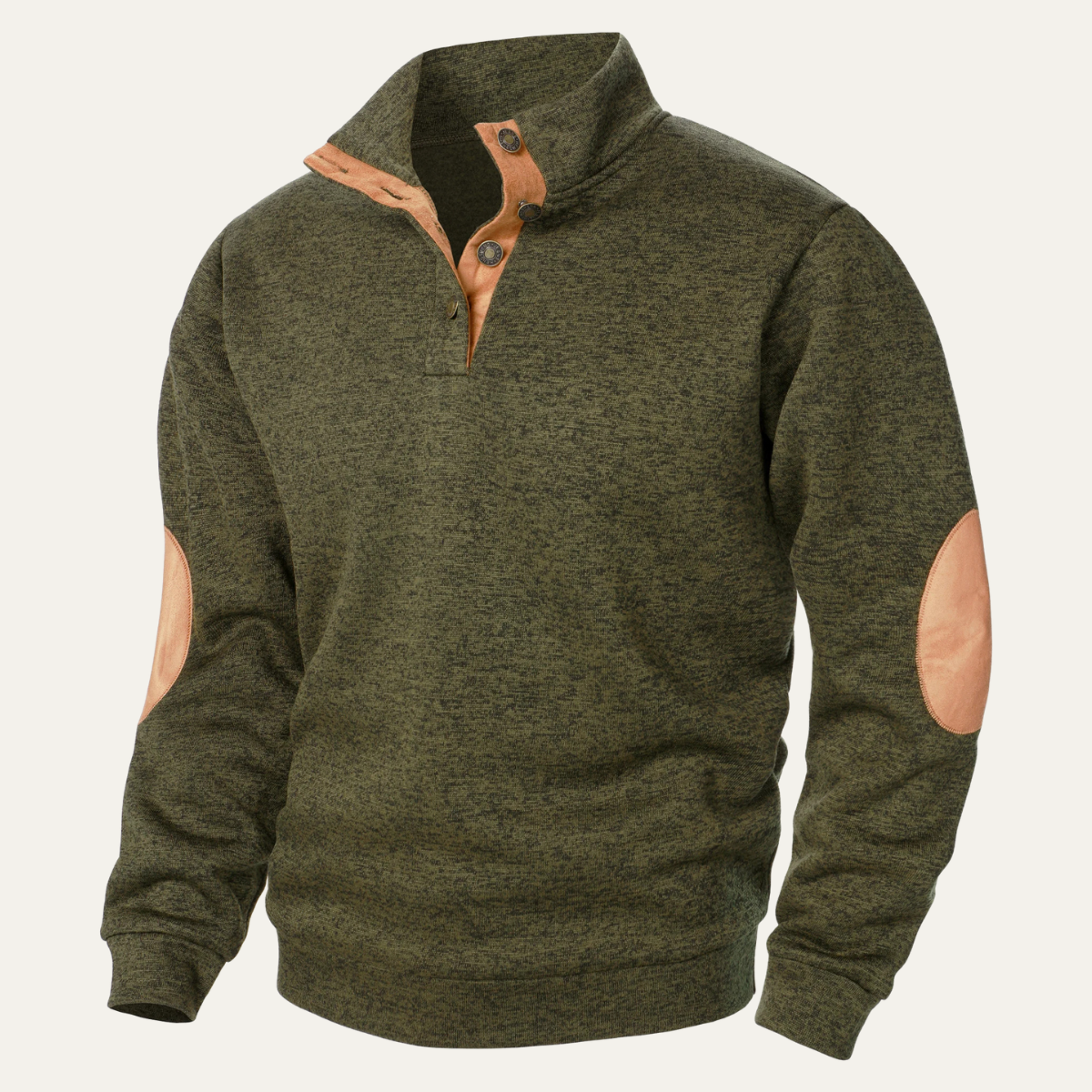 Men's Sweater with Mandarin Collar and Suede Patches