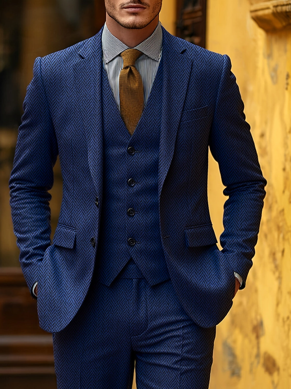 Men's Suit 3-Piece Herringbone Formal Set