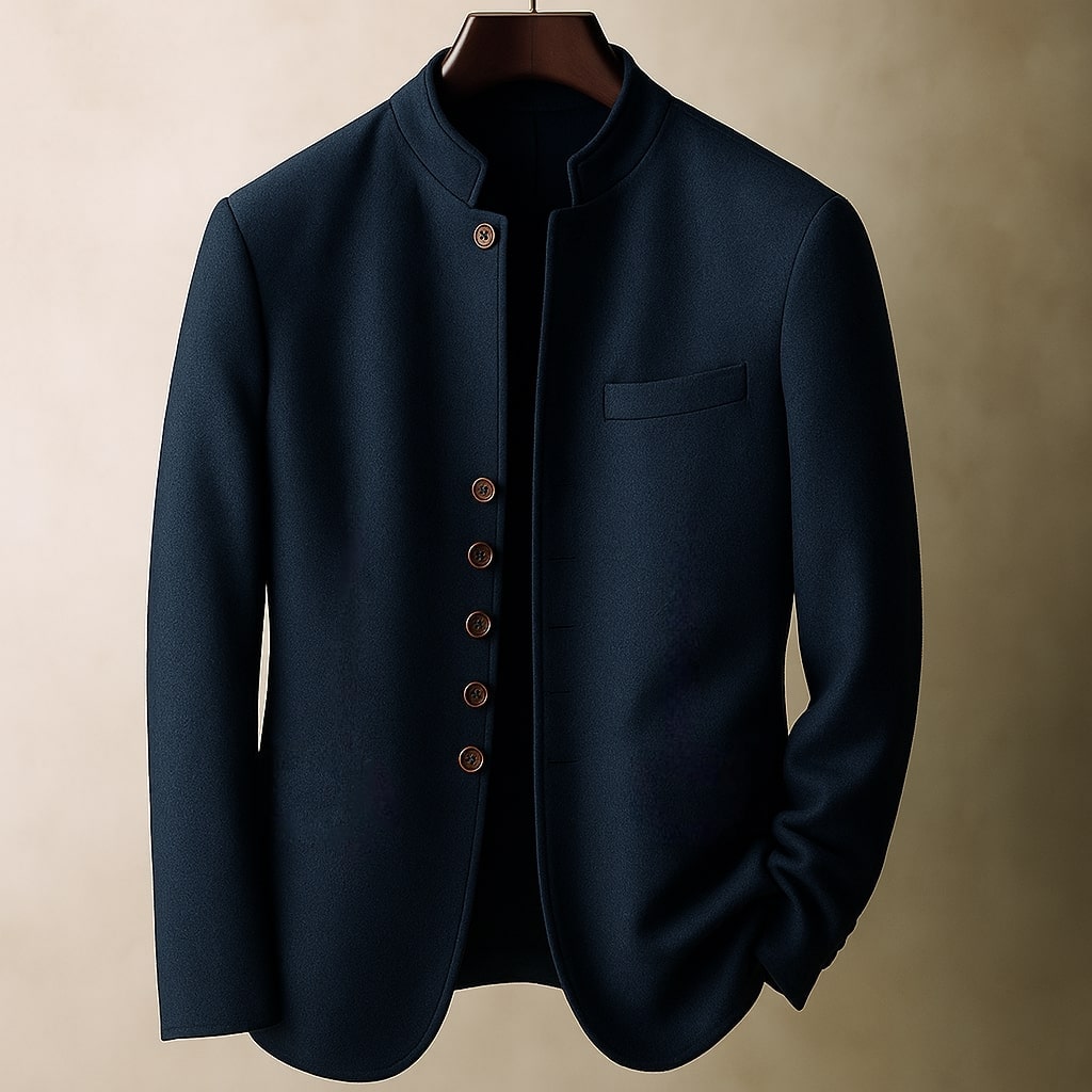 Mandarin Collar Wool-Blend Jacket