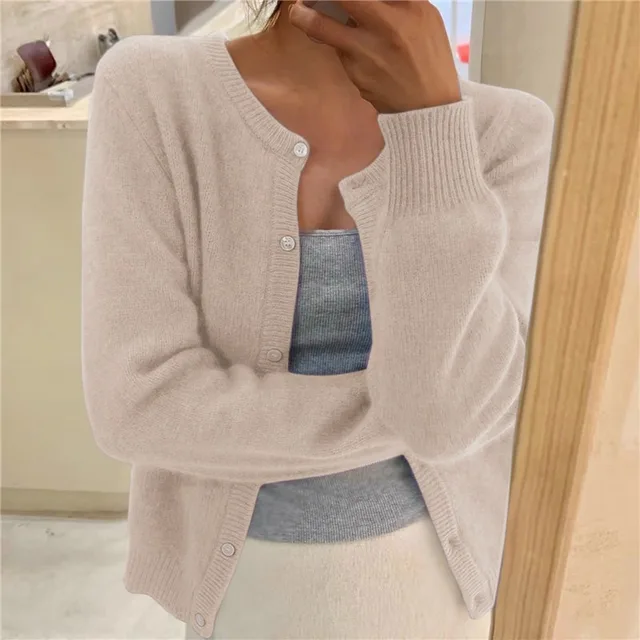 Women's Lightweight Knit Cardigan with Buttons and a Round Neckline