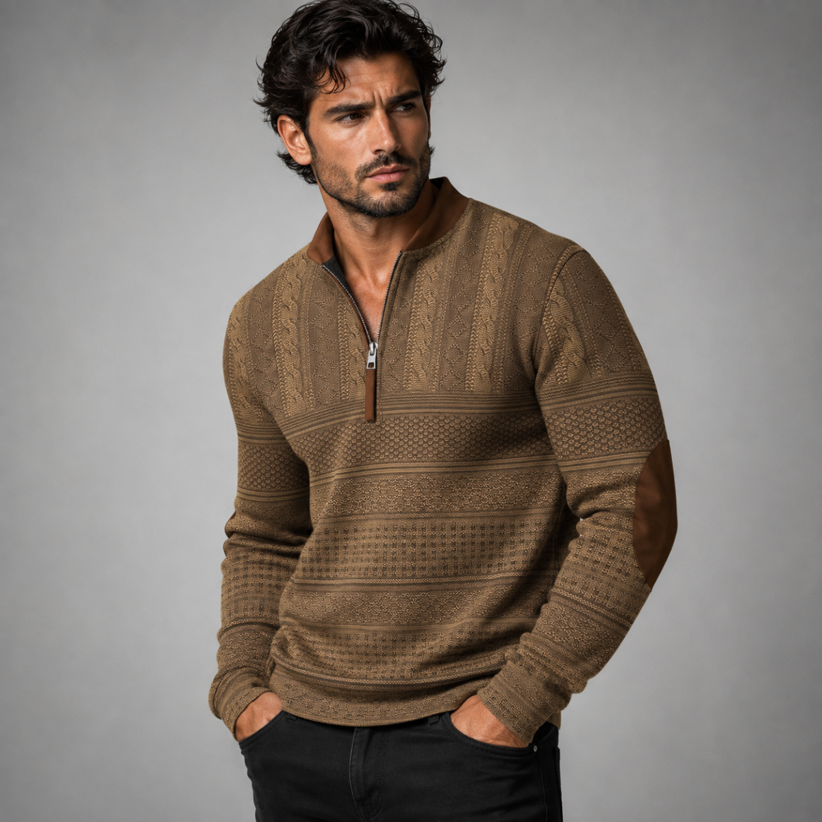 Men’s Jacquard Quarter Zip Sweater