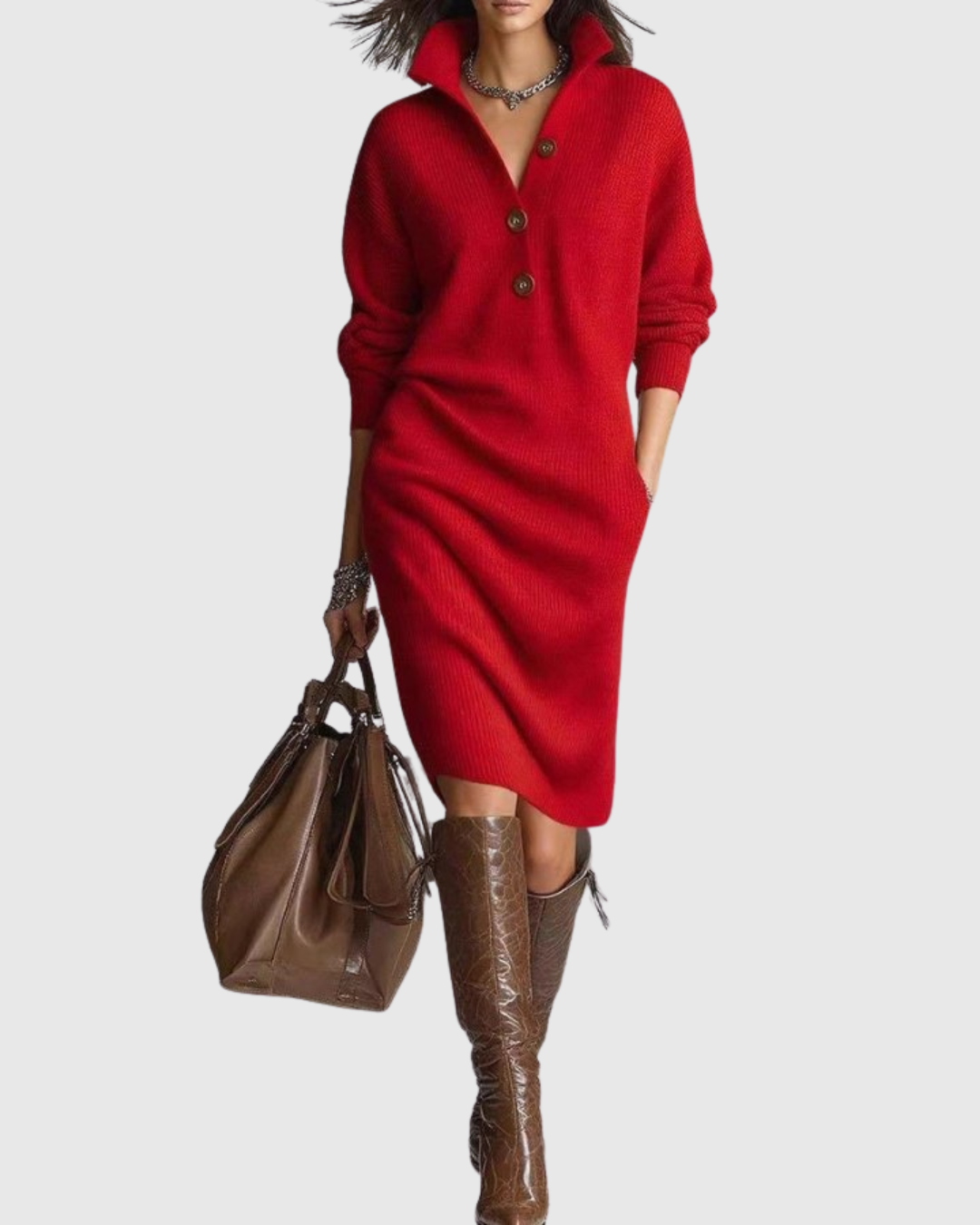 Harper Ribbed Sweater Dress Midi