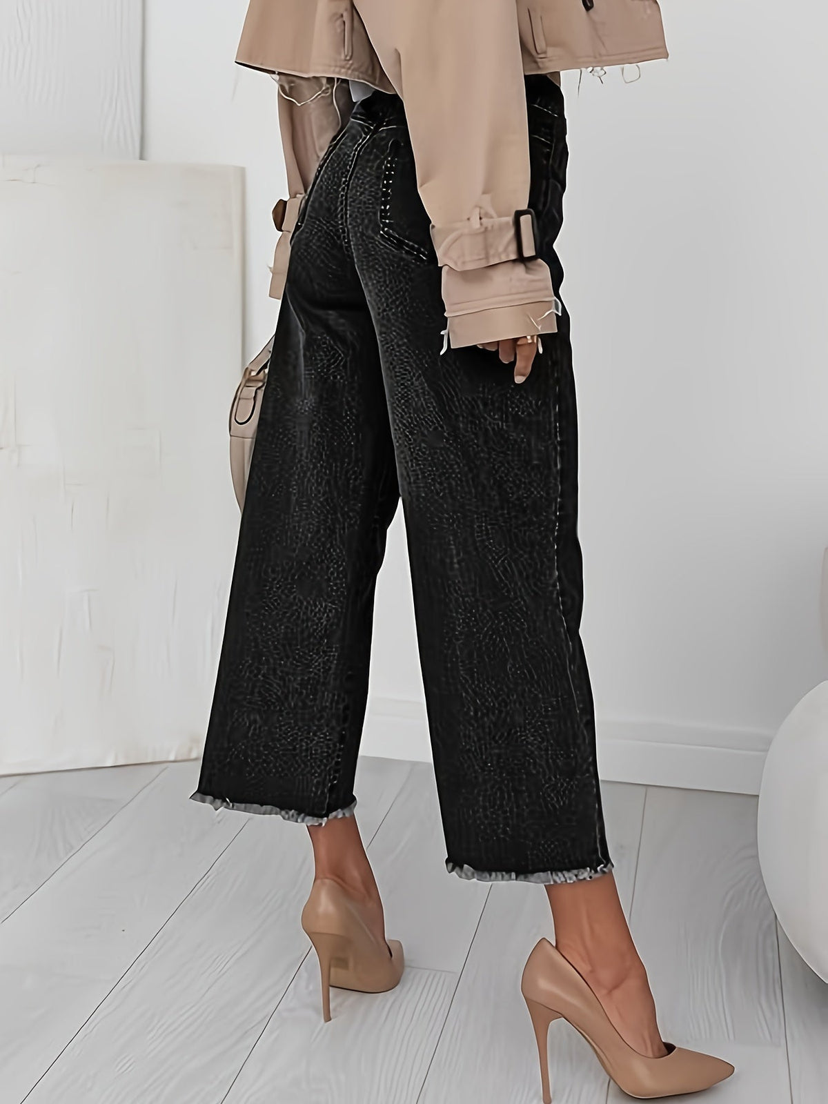 Baggy Jeans a Vita Alta Gamba Dritta Cropped