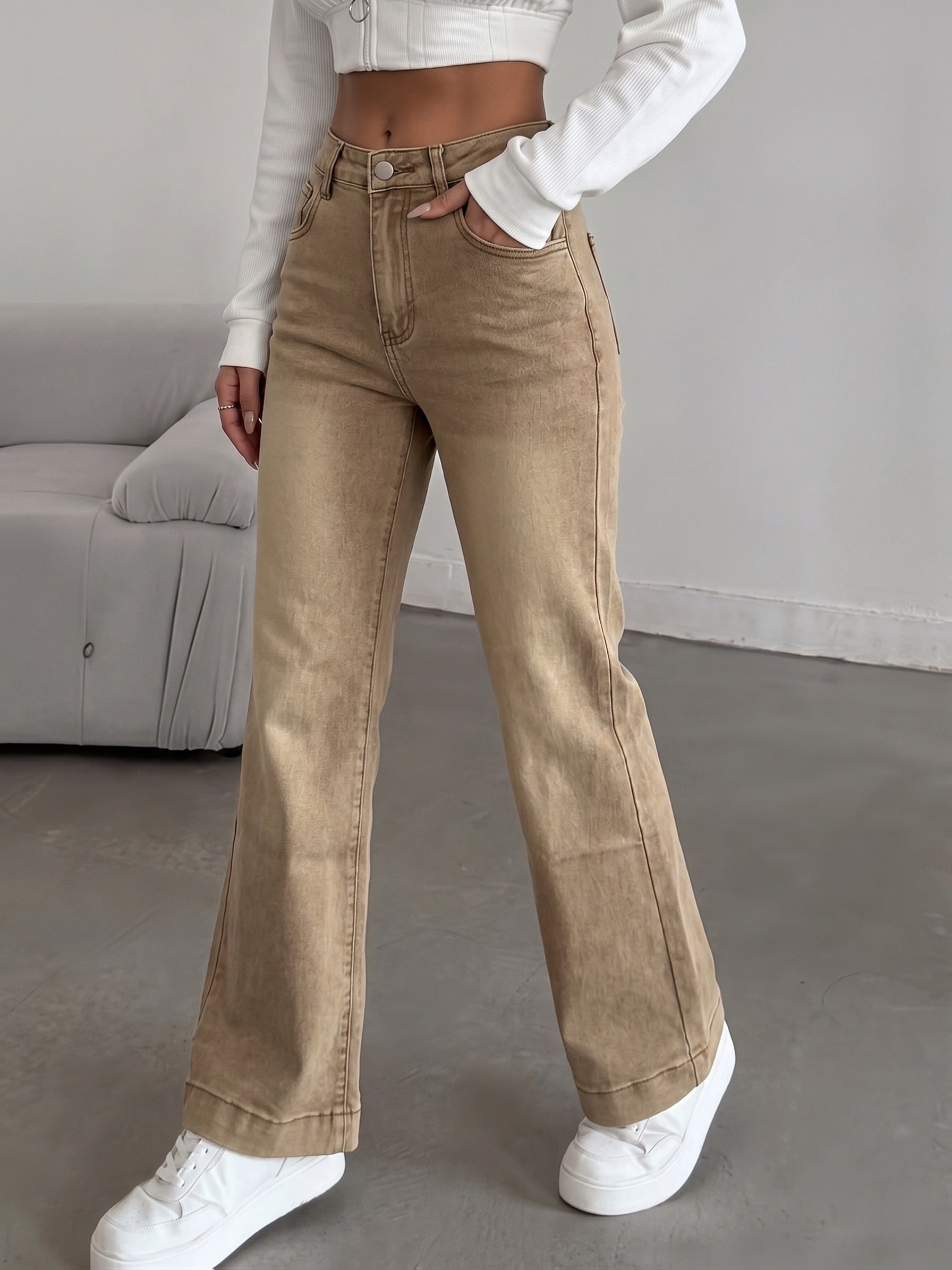Vintage Brown High Waist Flared Jeans