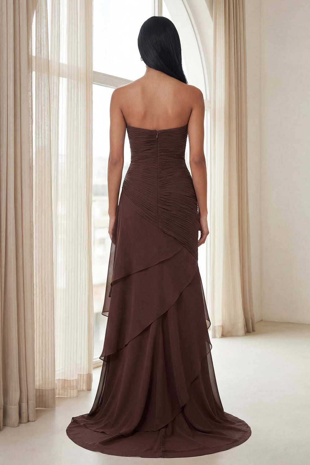 Elegant Dark Green Ruffled Evening Maxi Dress