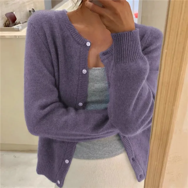 Women's Lightweight Knit Cardigan with Buttons and a Round Neckline