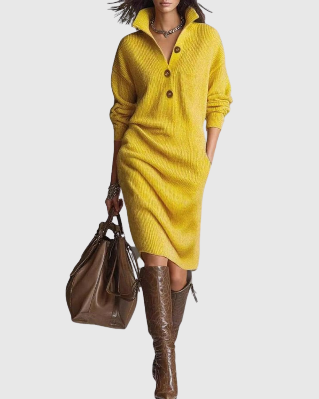 Harper Ribbed Sweater Dress Midi