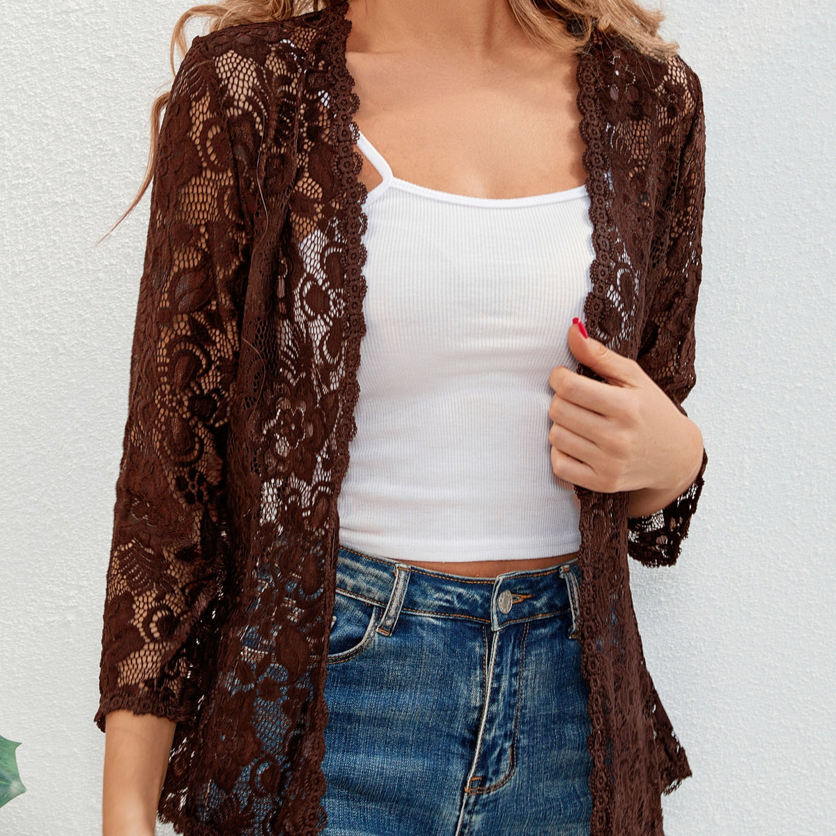 Cardigan Donna Traforato Floreale con Apertura Frontale