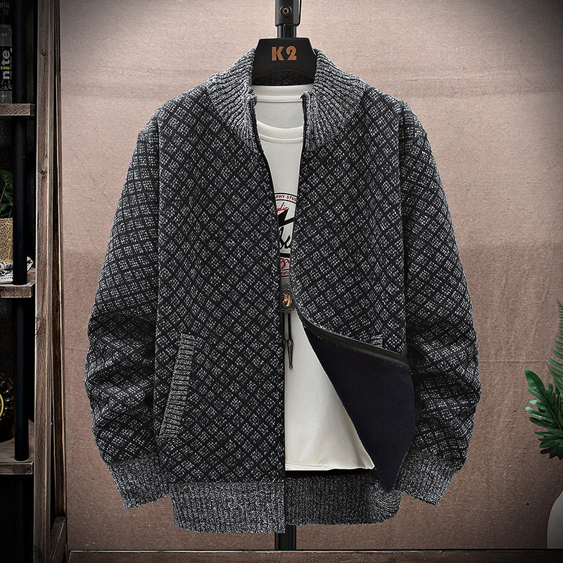 Men’s Oversized Knit Front-Zip Cardigan