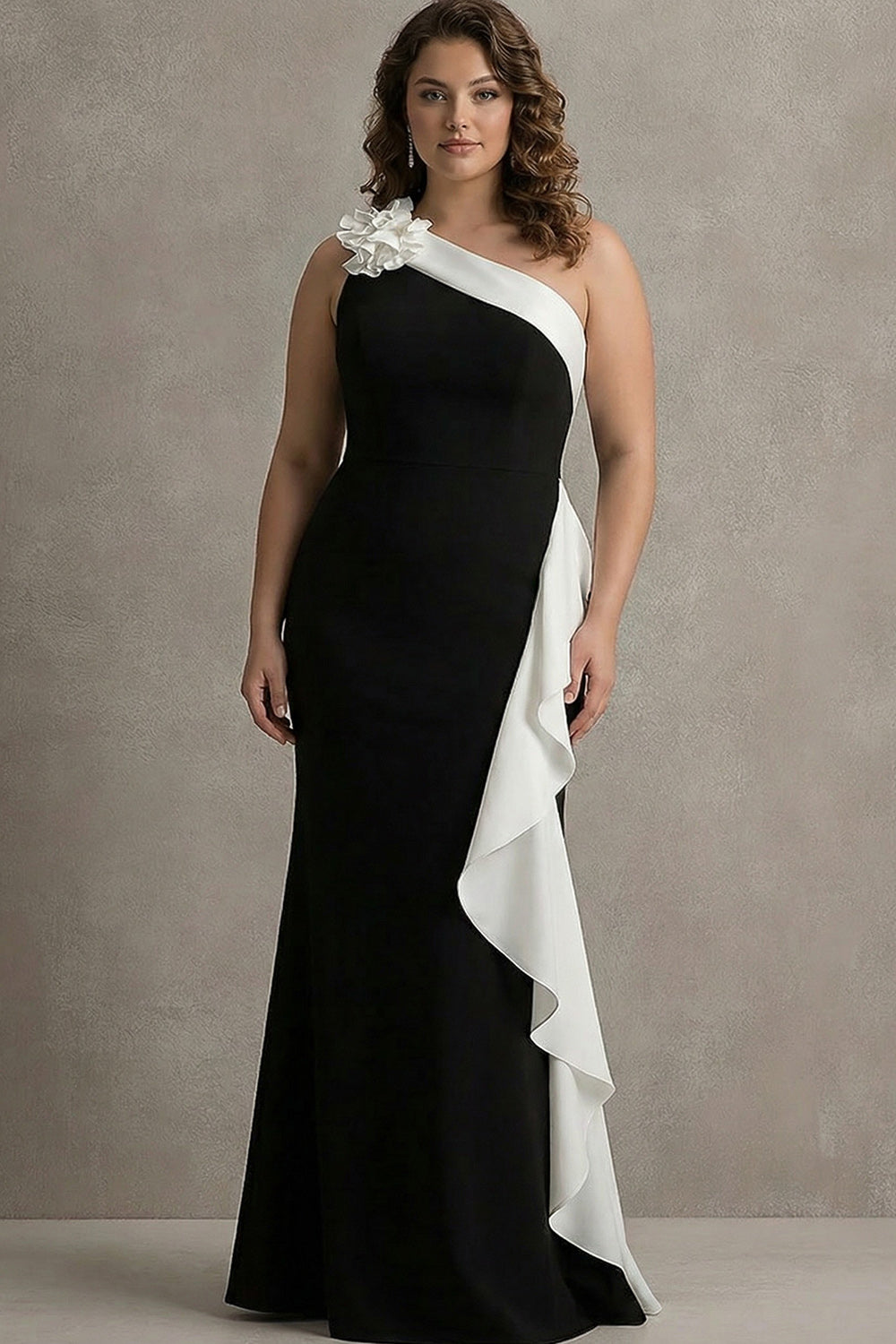 Long Black Tie Dress – One Shoulder Floral Design