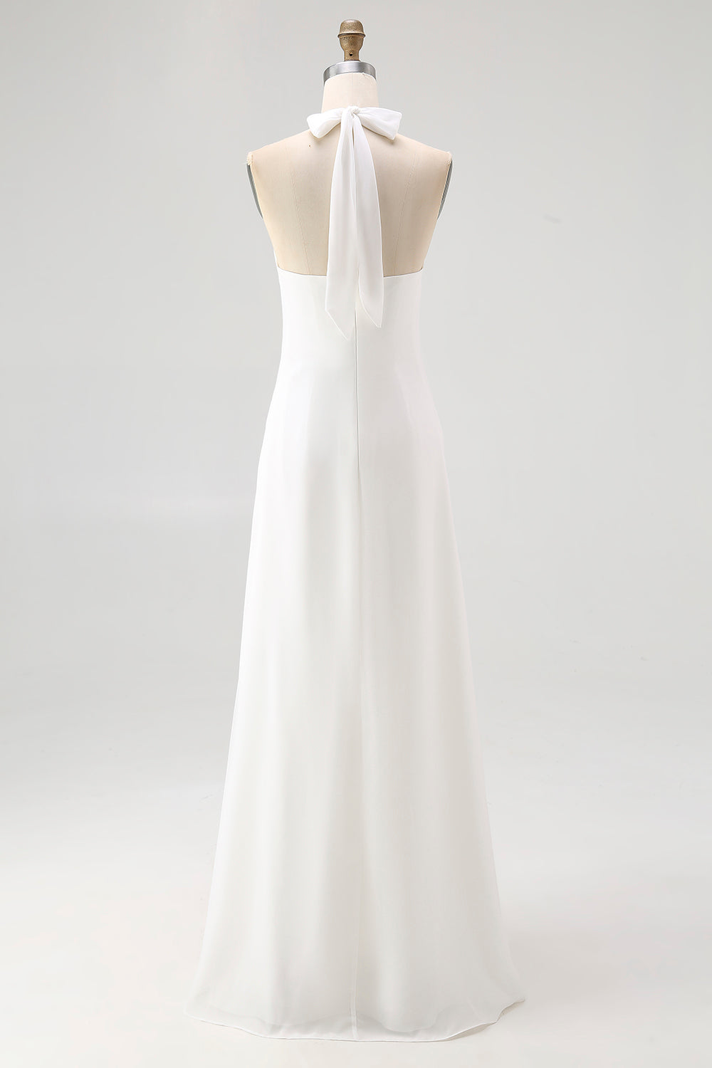 White Chiffon A-Line Halter Maxi Dress