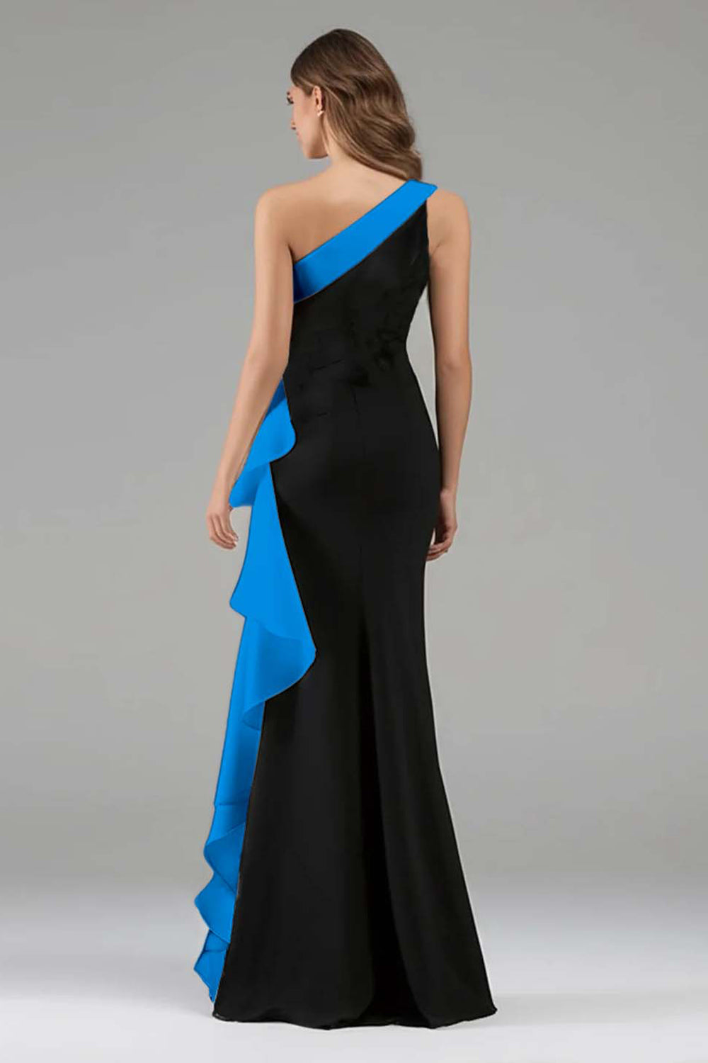 Long Black Tie Dress – One Shoulder Floral Design
