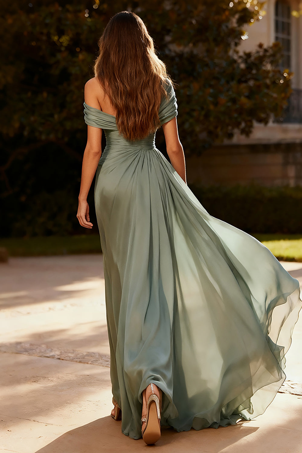 Dusty Sage Chiffon A-Line Formal Maxi Dress