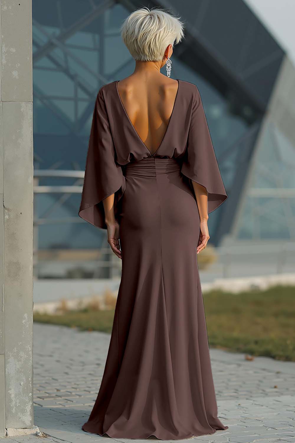 Silver Boat Neck Mermaid Formal Dress with Pockets