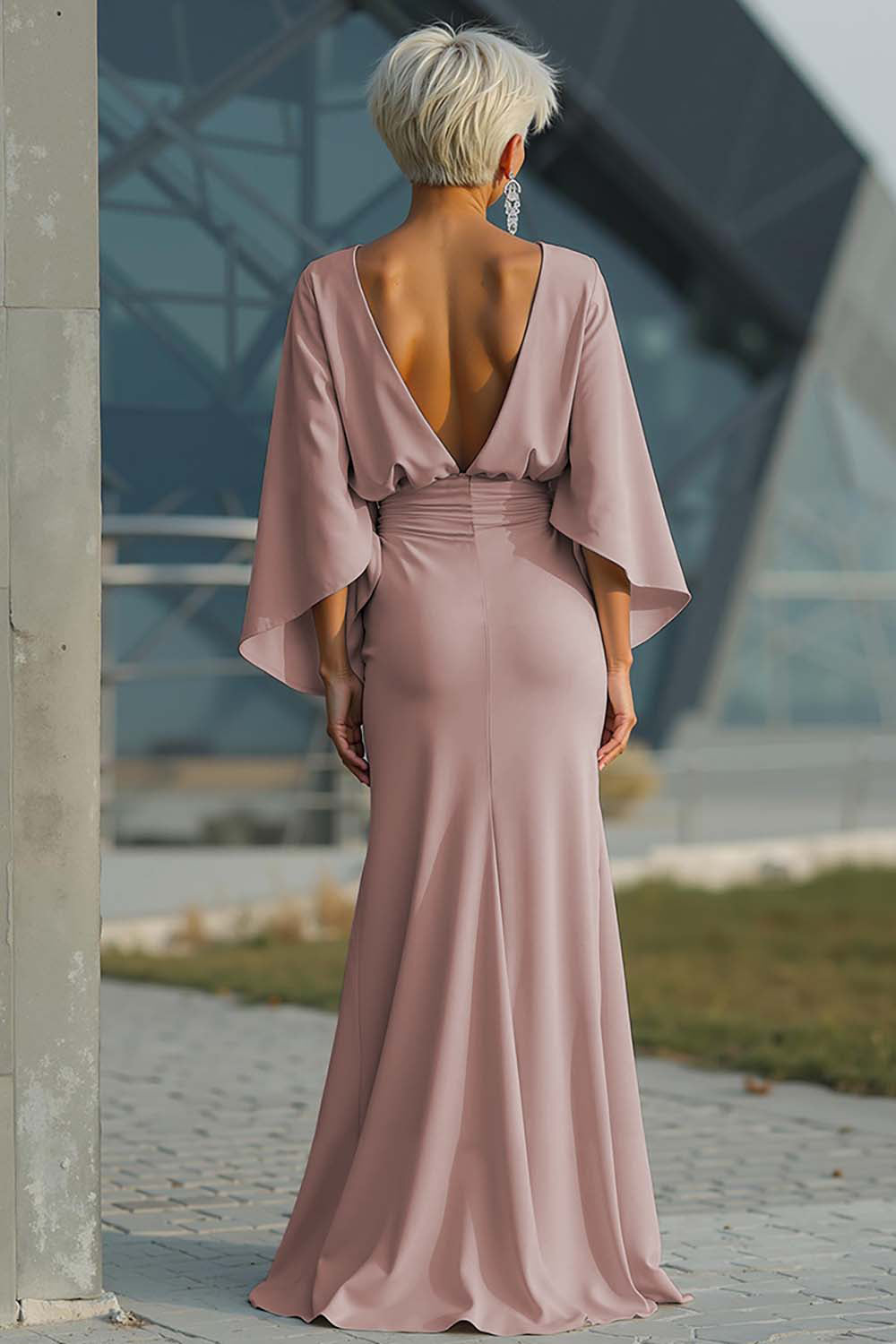 Silver Boat Neck Mermaid Formal Dress with Pockets