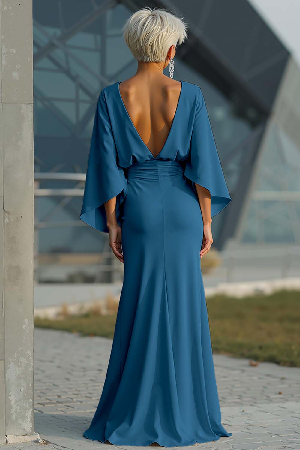 Silver Boat Neck Mermaid Formal Dress with Pockets