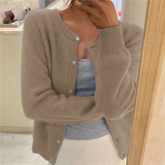Women's Lightweight Knit Cardigan with Buttons and a Round Neckline