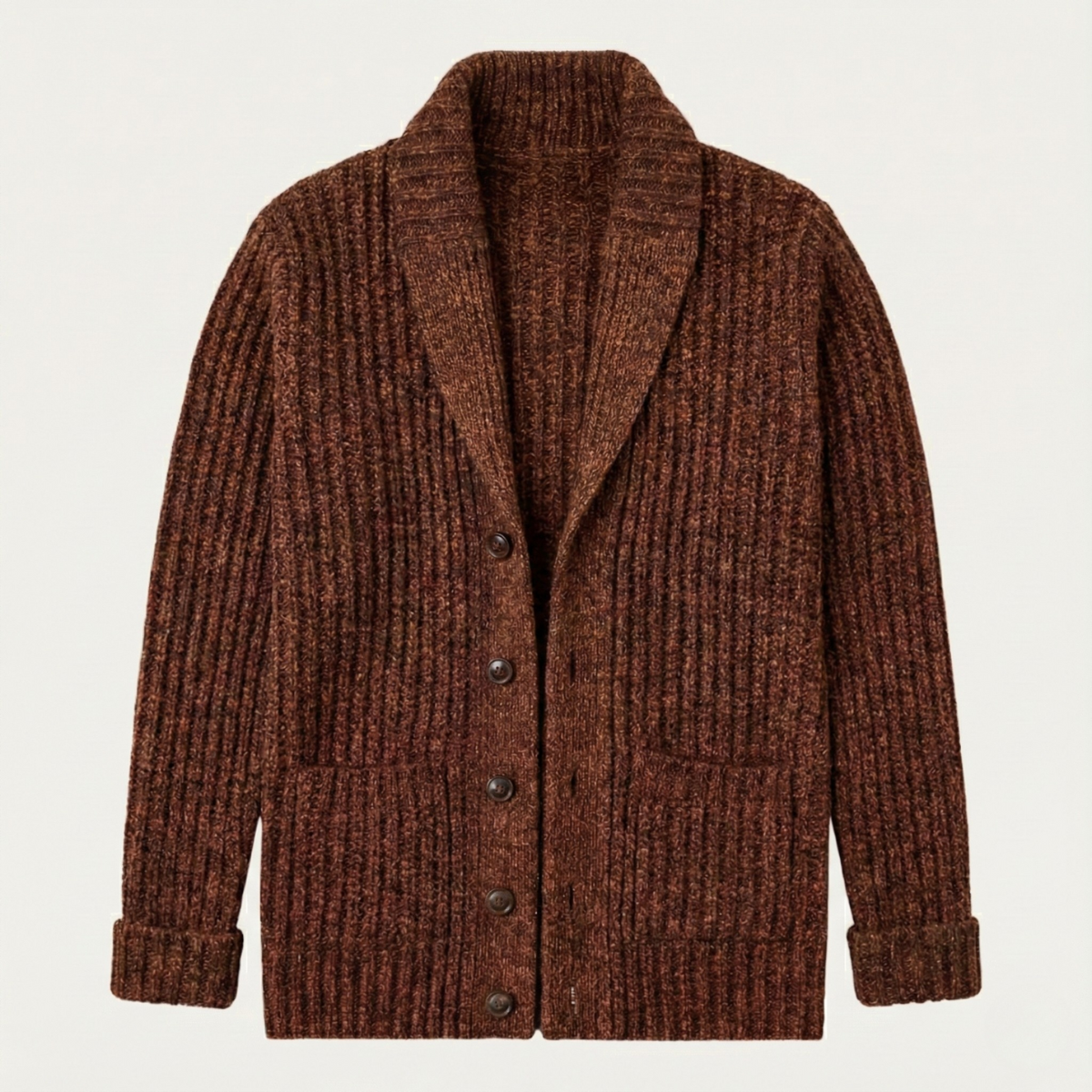 Men's Crew-Neck Shawl-Front Chunky-Knit Cardigan