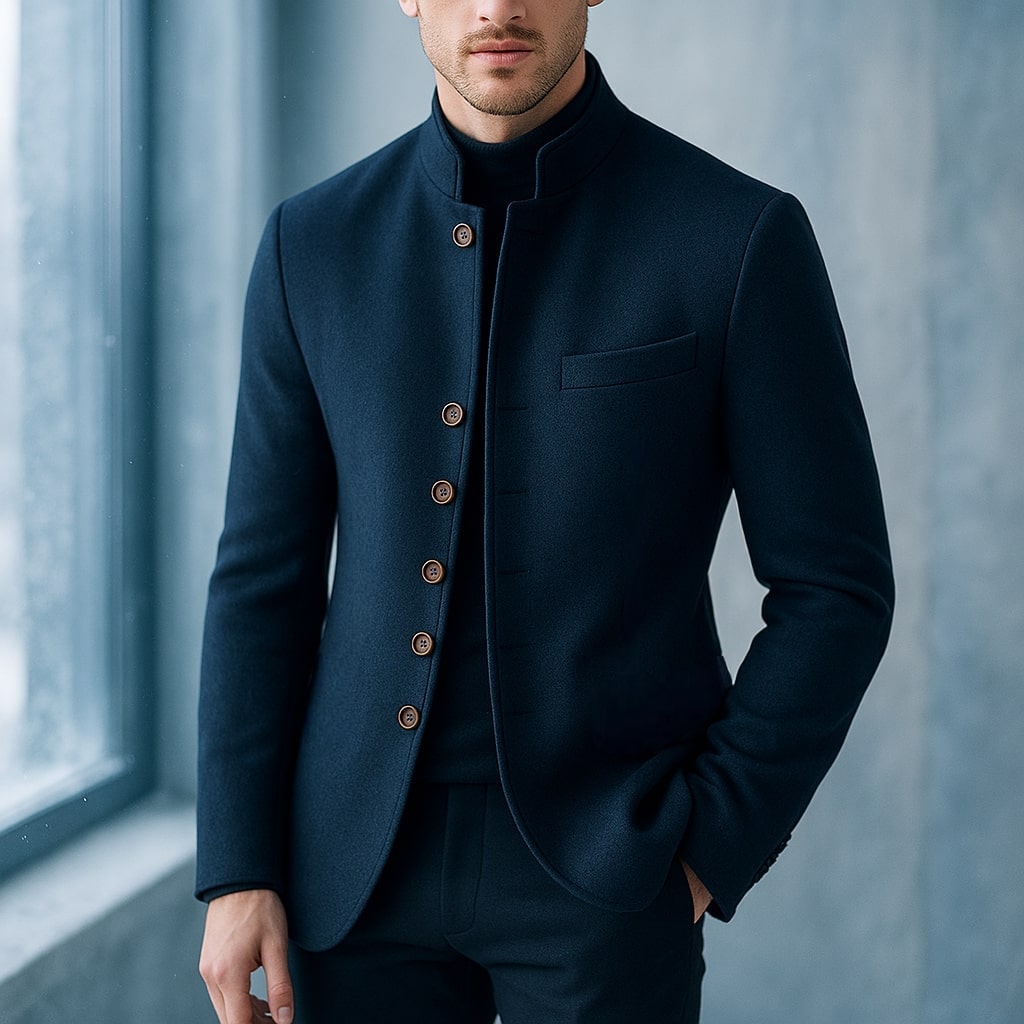 Mandarin Collar Wool-Blend Jacket