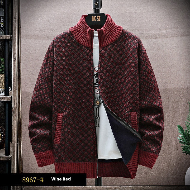 Men’s Oversized Knit Front-Zip Cardigan