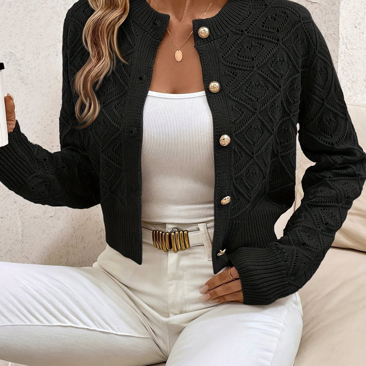 Women's Short Quilted Cardigan with Buttons