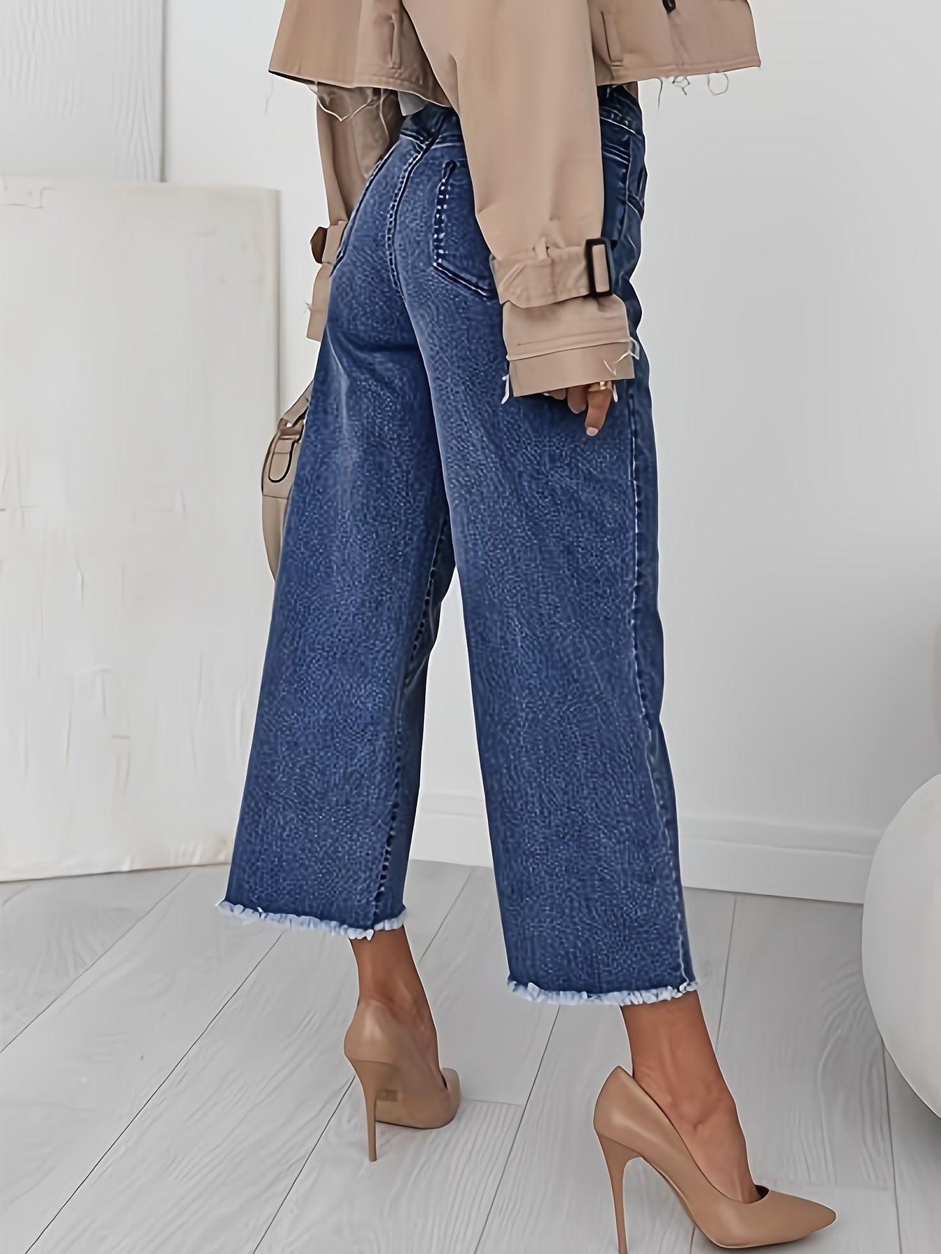 Baggy Jeans a Vita Alta Gamba Dritta Cropped