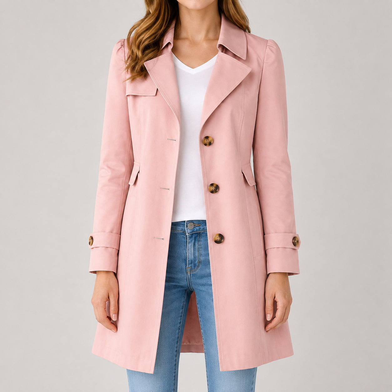 Fall Women's Lightweight Slim Fit Trench Coat with Lapel Collar